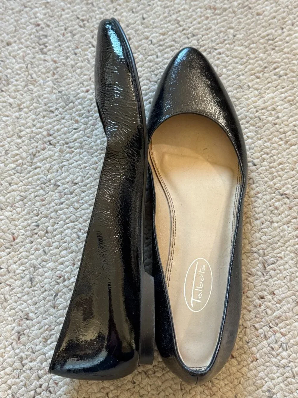 Talbots Black Patent Leather Flats Crinkle Finish Sz 9.5 N